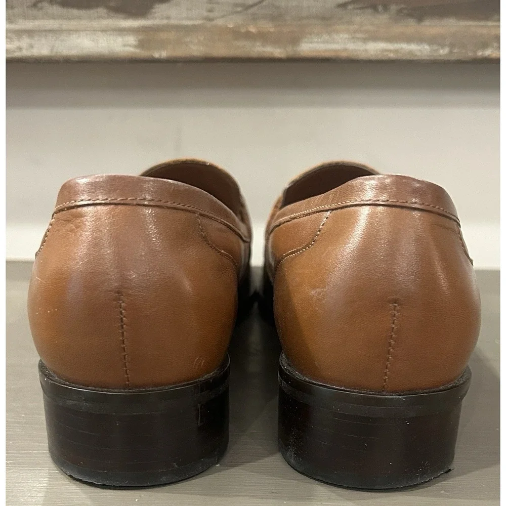 Trotters Brown Leather Loafers Horsebit Comfort Slip On Square Toe Size 8.5N EUC